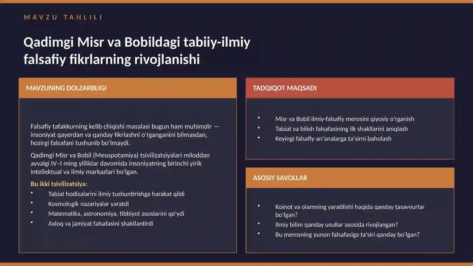 Qadimgi Misr va Bobildagi tabiiy-ilmiy falsafiy fikrlarning rivojlanishi 2