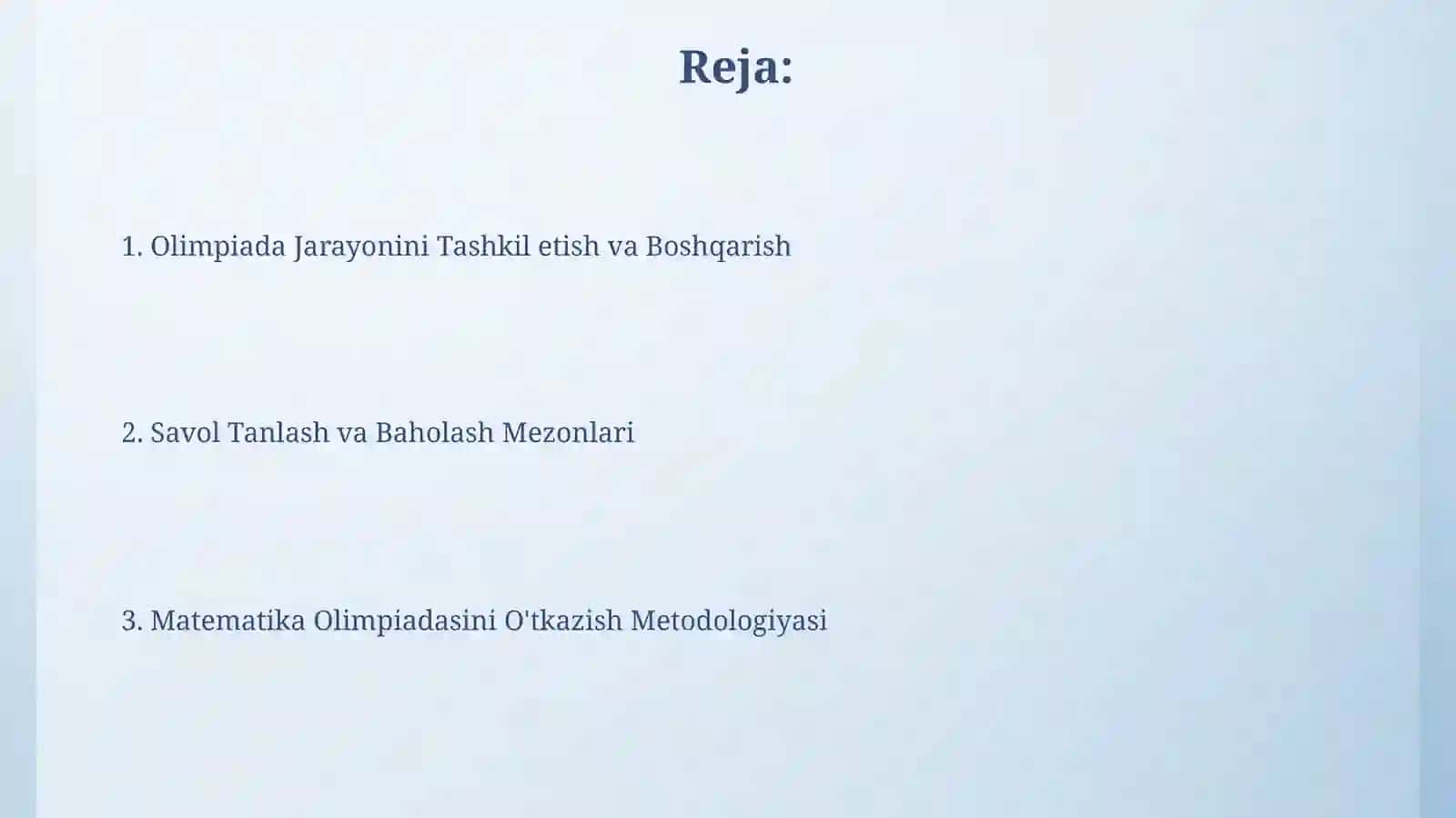 Matematika musobaqasini o'tkazish metodologiyasi 2