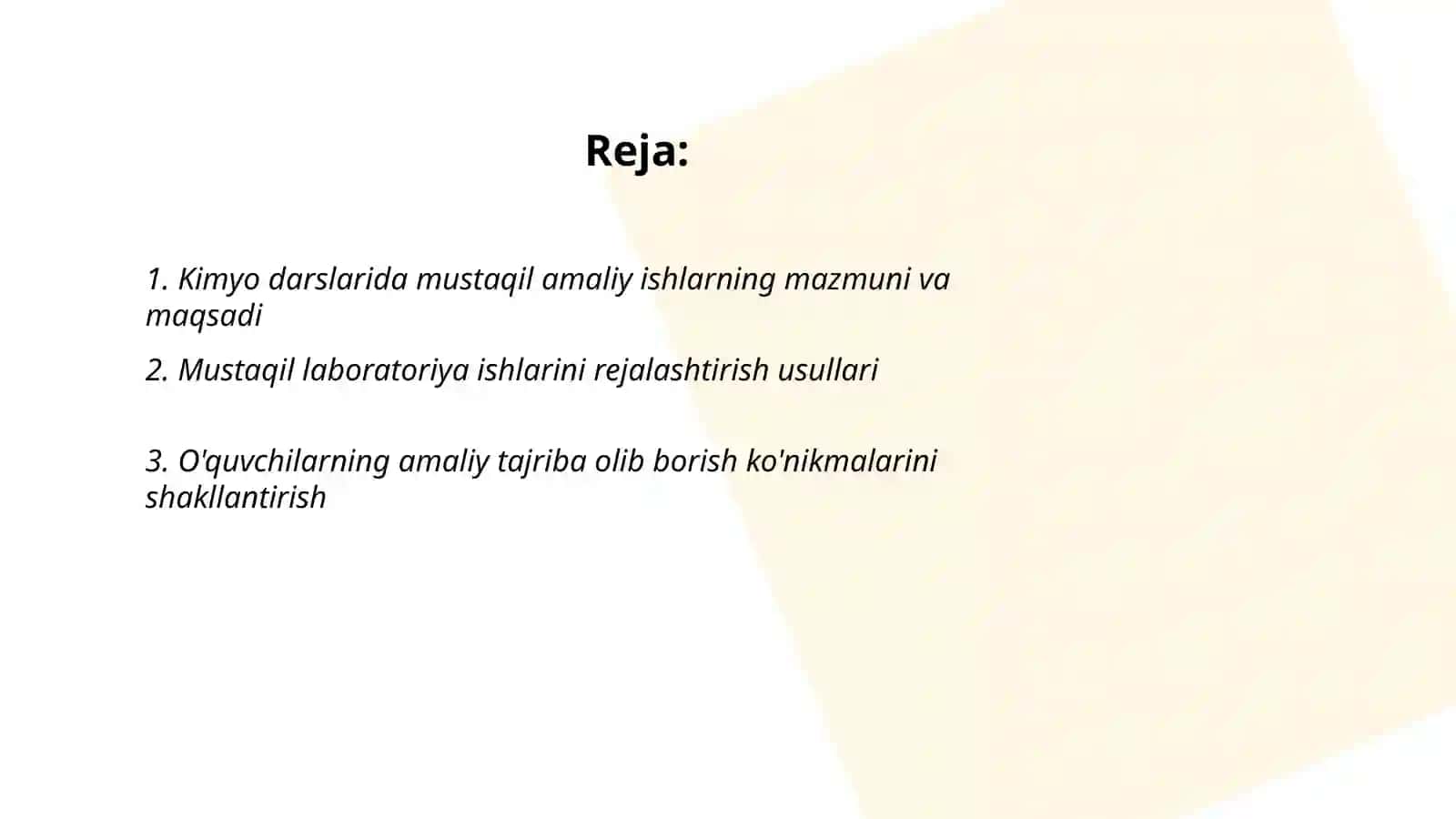 Kimyo darslarida mustaqil amaliy ishlarning mazmuni va maqsadi 2