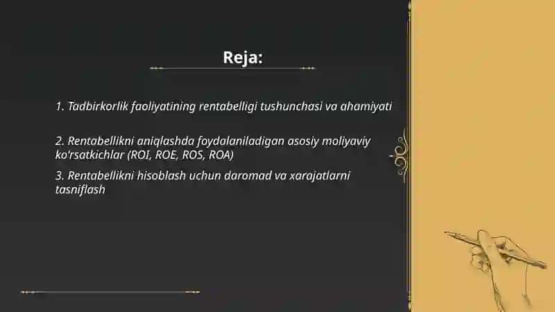 Tadbirkorlik faoliyatining rentabelligini aniqlash 2