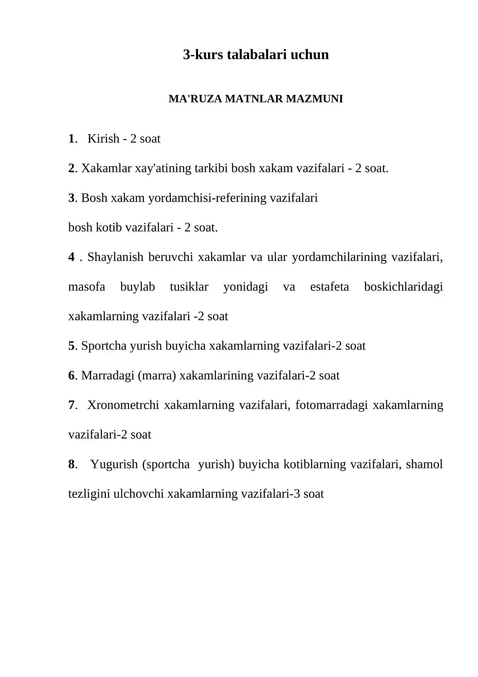 YENGIL ATLETIKA XAKAMLIK nazariyasi fanidan “3-kurs ma’ruza matnlari” 2