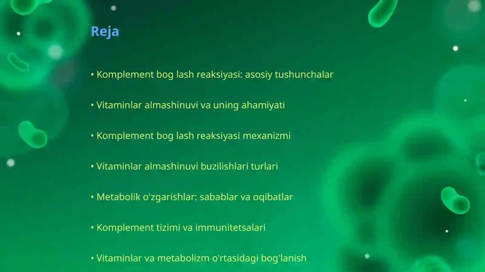 Komplement bog lash reaksiyasi mexanizmini ko'rib chiqish. Vitaminlar almashinuvi buzilishlari uchun xos bo lgan metabolik o'zgarishlar 2