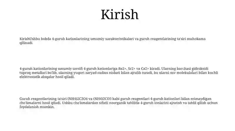 4-Guruh Kationlarining Umumiy Tavsifi Va Guruh Reagentining Ta'Siri 2