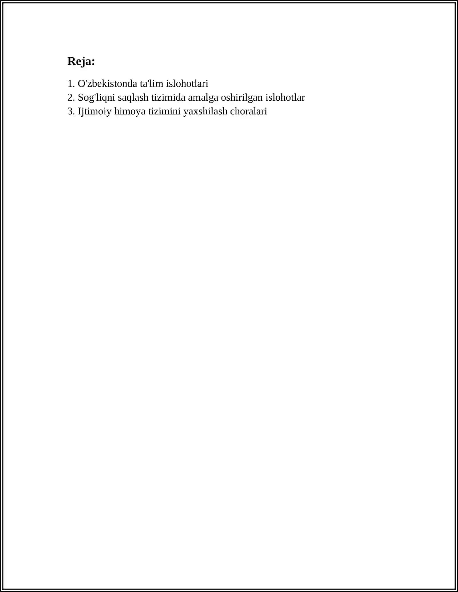 O'ZBEKISTONDA IJTIMOIY SOHADA AMALGA OSHIRILGAN ISLOHOTLAR 2