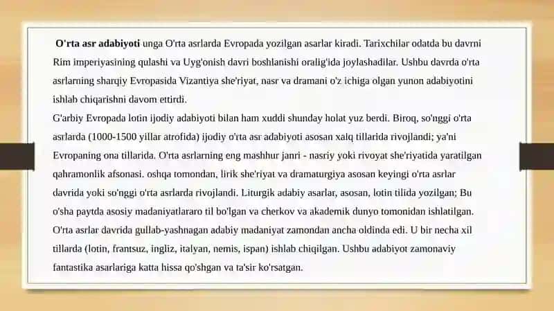 O’RTA ASRLARDA INGLIZ ADABIYOTI 2