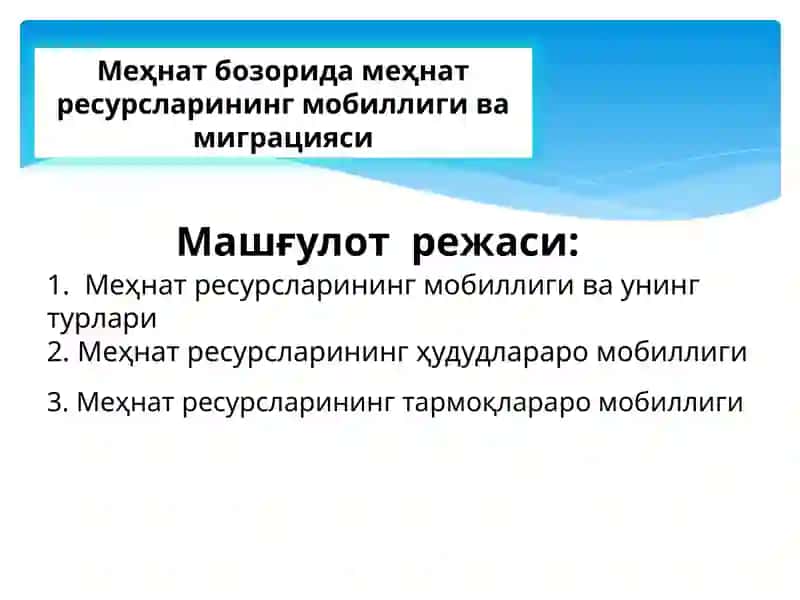 Меҳнатресурсларининг мобиллиги ва миграцияси 2