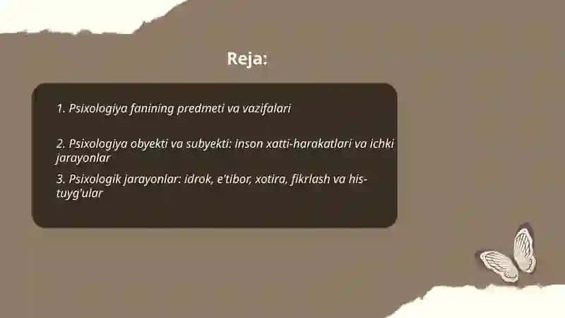Psixalogiya fanining predmeti va rivojlanish tarixi.Psixalogiyaning tadqiqot metodlari 2