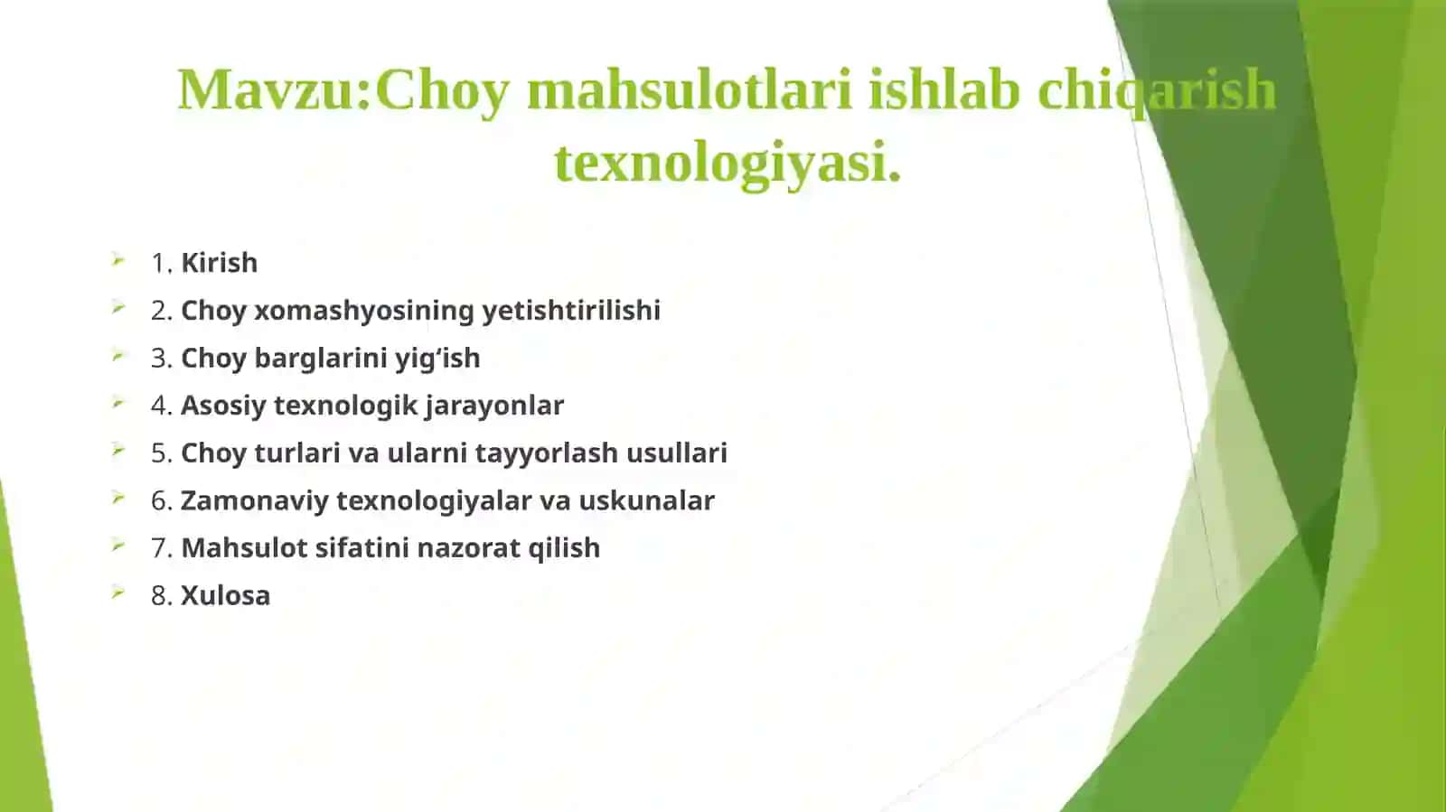 Choy mahsulotlari ishlab chiqarish texnologiyasi 2