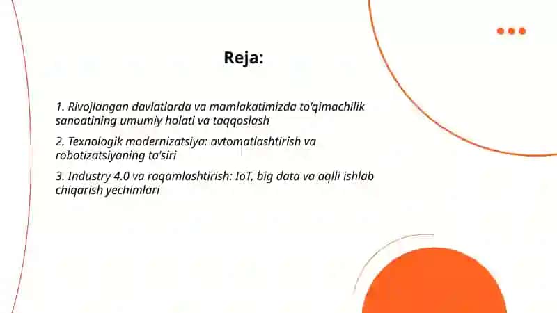 Rivojlangan davlatlardagi va mamlakatimizda tòqimachilik korxonalarining xozirgi xolativa rivojlanish tendentsiyalari 2