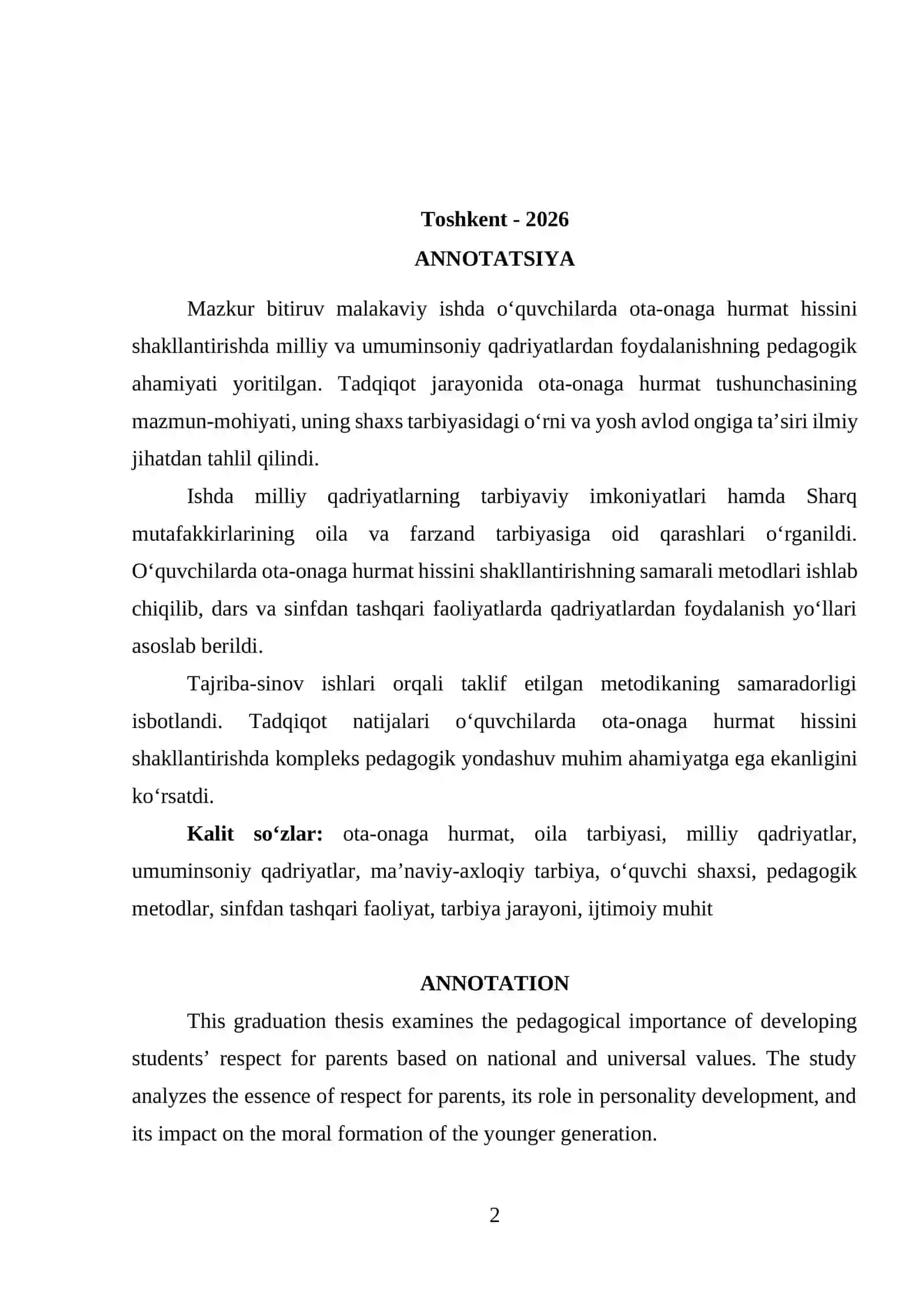O‘quvchilarda ota-onaga хurmat hissini tarbiyalashda qadriyatlardan foydalanishning рedagogik ahamiyati 2
