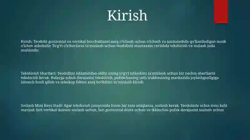 Texnik Teodalitlarni Tekshirish Shartlari Va Sozlash Mini Keys Stadi 2