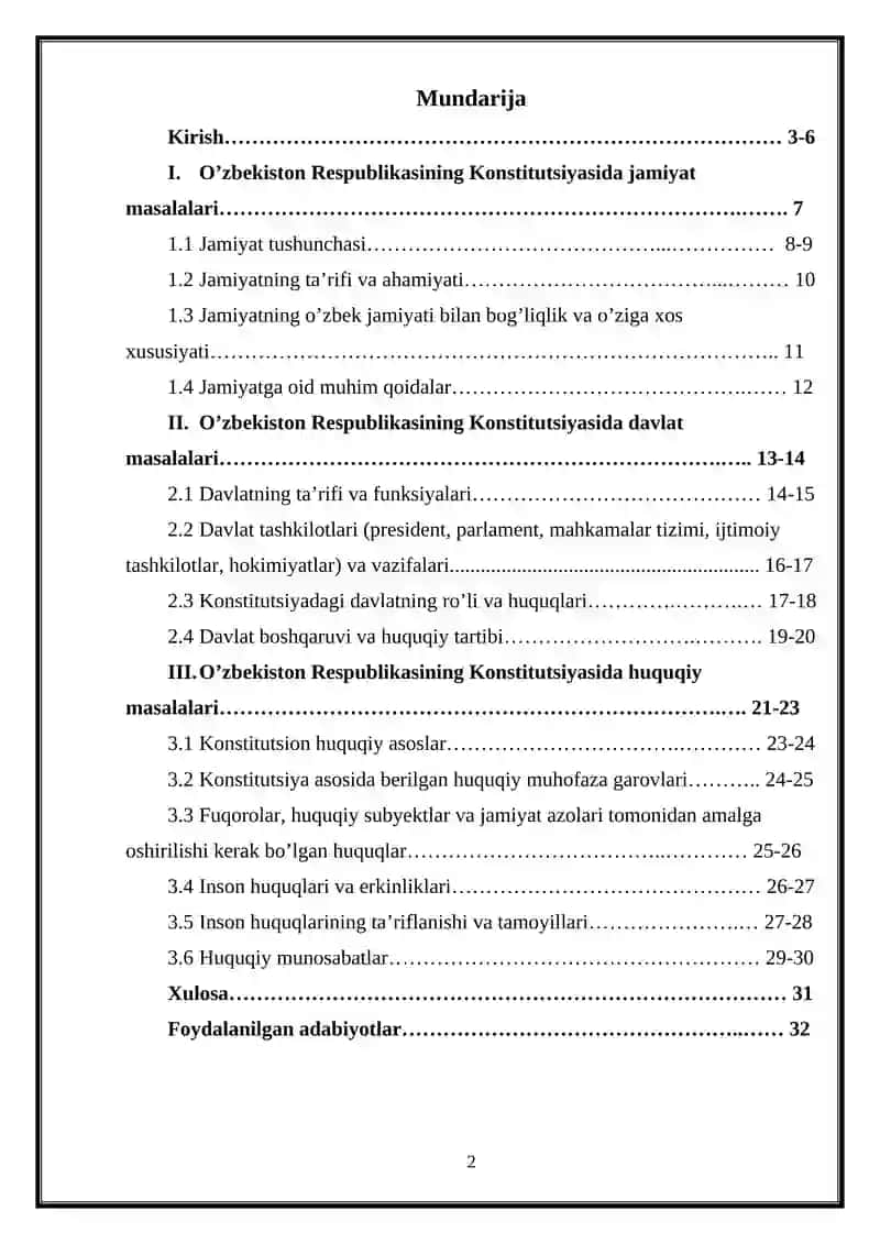 O’zbekiston Respublikasining Konstitutsiyasida jamiyat, Davlat va huquq masalalari 2