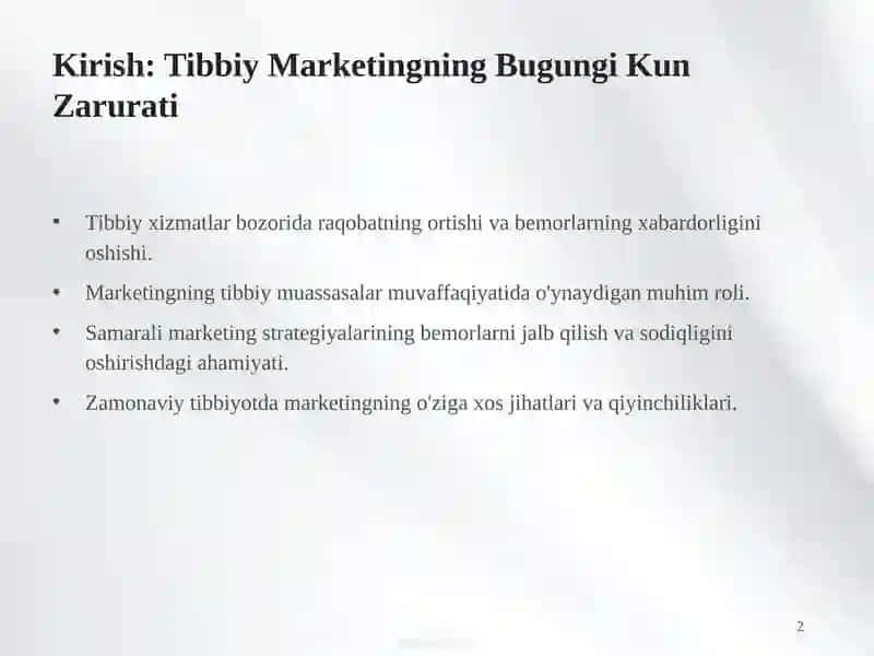 Tibbiy Muassasalar Marketingi: Reja va Kompleksni Ishlab Chiqish 2