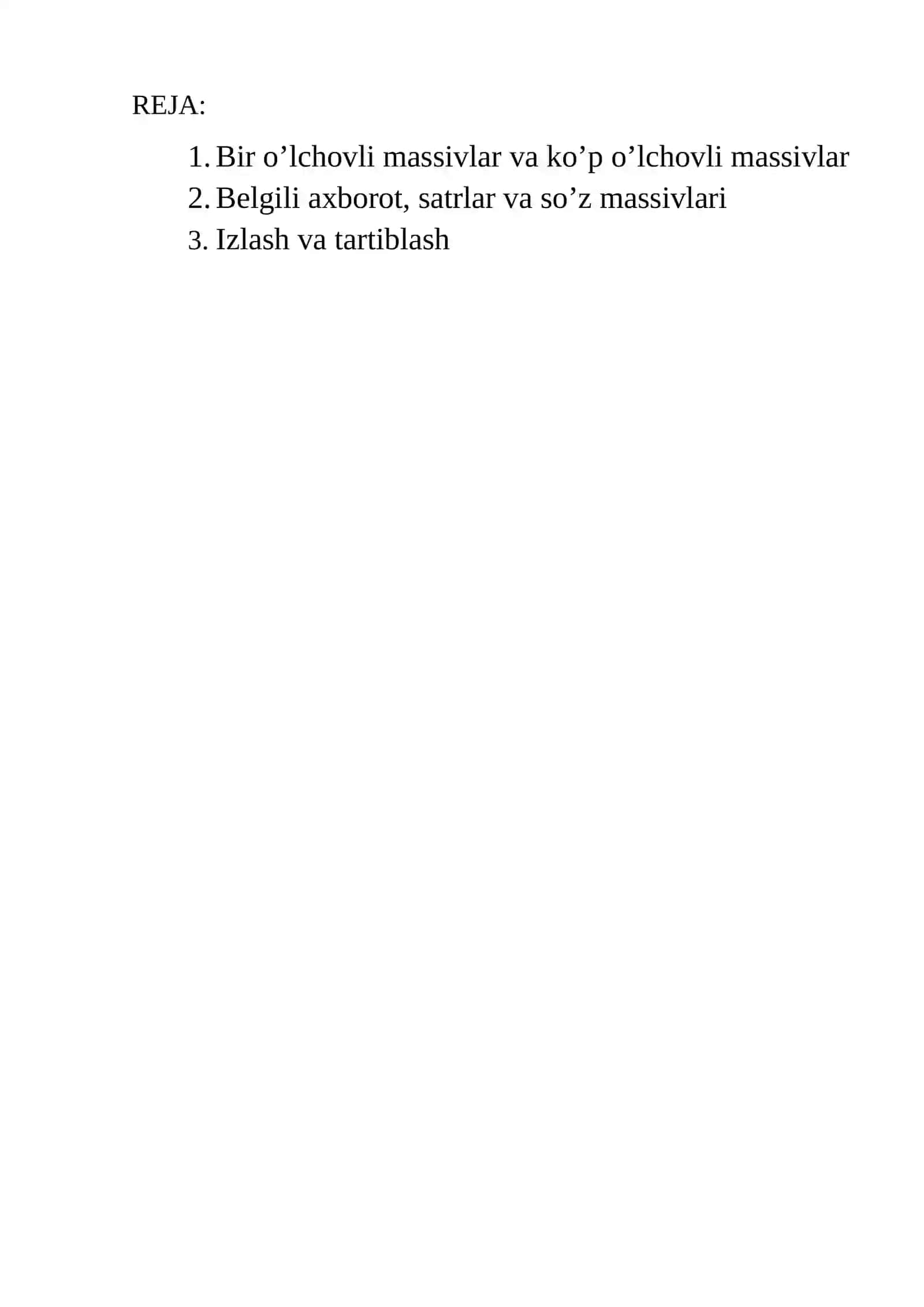 Massivlarni funksiya parametri sifatida ishlash – mustaqil ish 2