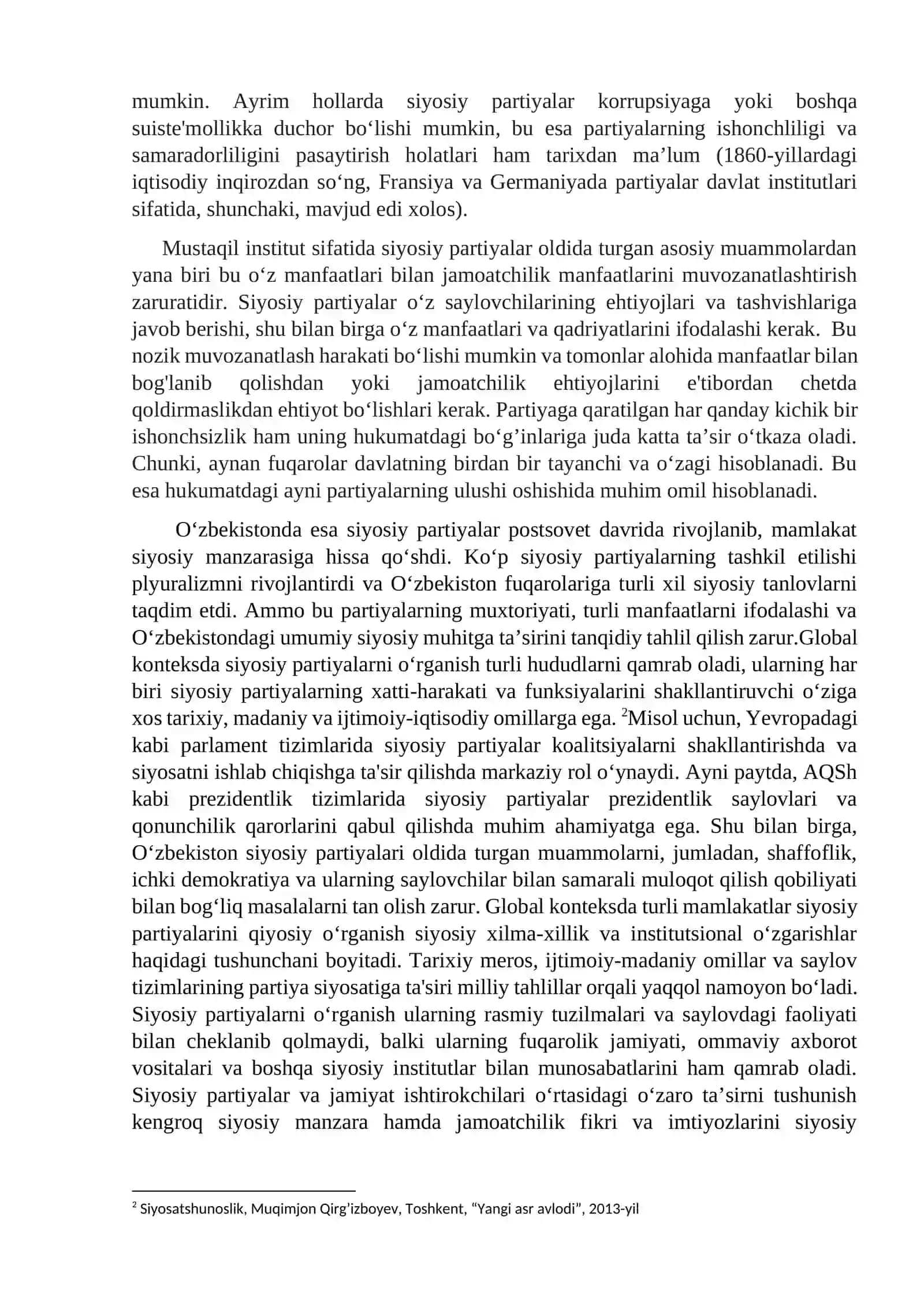 Siyosiy partiyalarni mustaqil institut sifatida o‘rganilishi 2