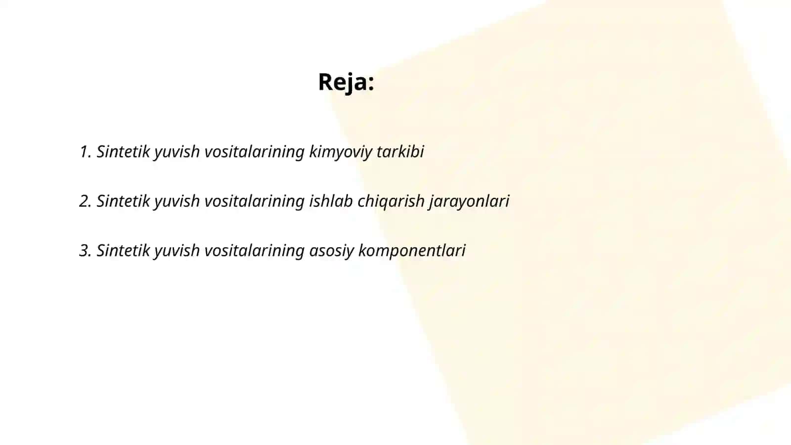 Sintetik yuvish vositalarini ishlab chiqarish texnalogiyasi 2