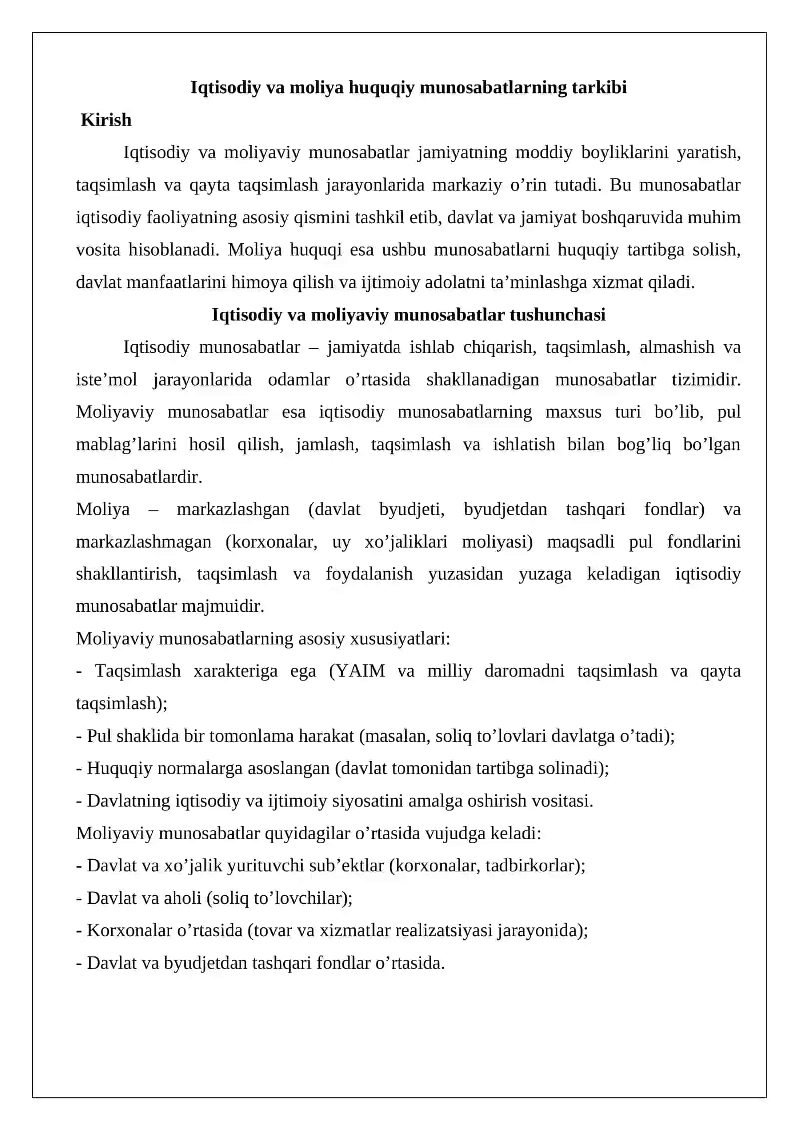 Iqtisodiy va moliya huquqiy munosabatlarning tarkibi 2