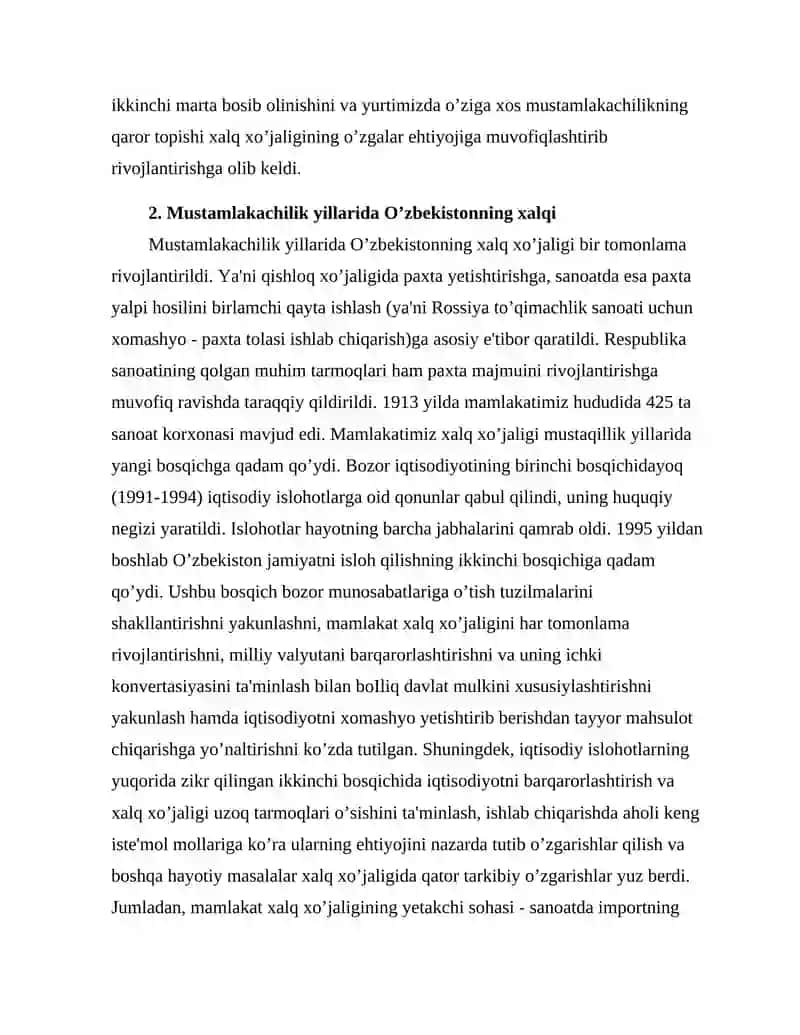 Qishloq xo'jaligi va sanoat soxasidagi o'zgarishlar 2