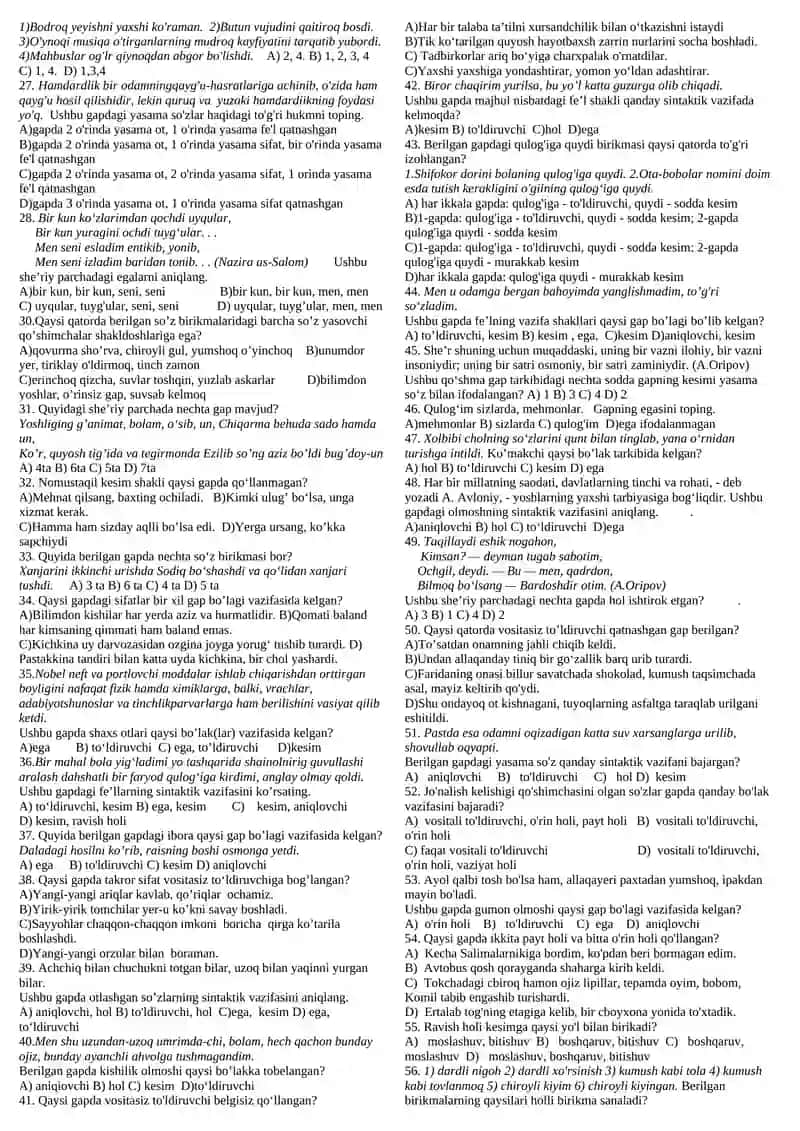 Sintaksis.(hol va to’ldiruvchi.) 2