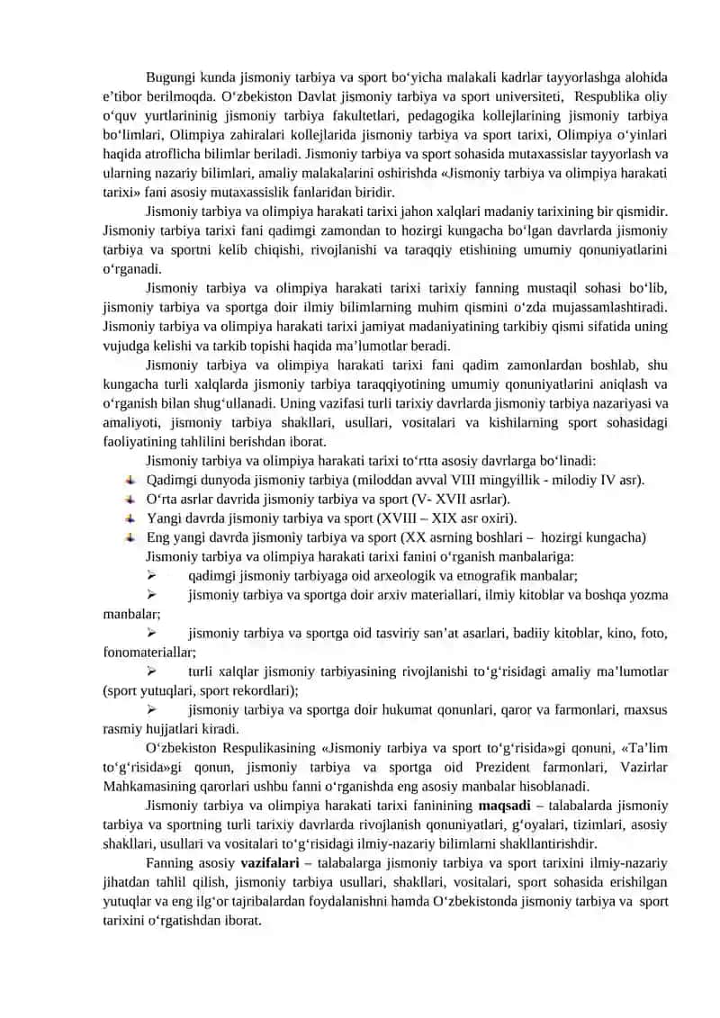 JISMONIY TARBIYA VA OLIMPIYA HARAKATI TARIXI FANIGA KIRISH 2