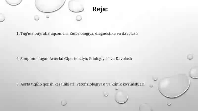 Aorta ravogʻi okklyuzion kasalliklari,simptomatik arterial gipertenziya tugʻma buyrak nuqsonlari 2