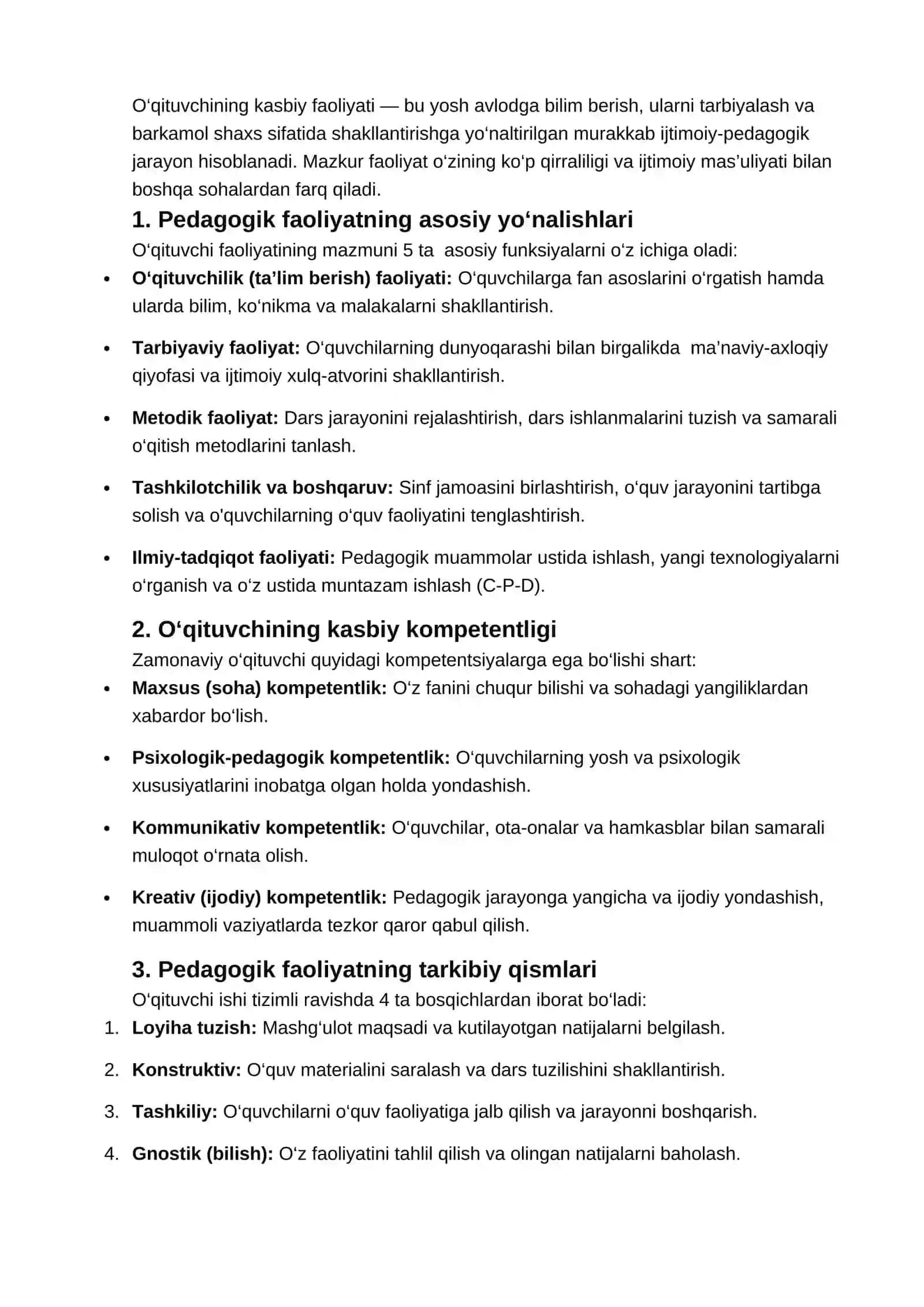 O‘qituvchining kasbiy faoliyati Pedagogik texnika Pedagogik texnika uslublar 2