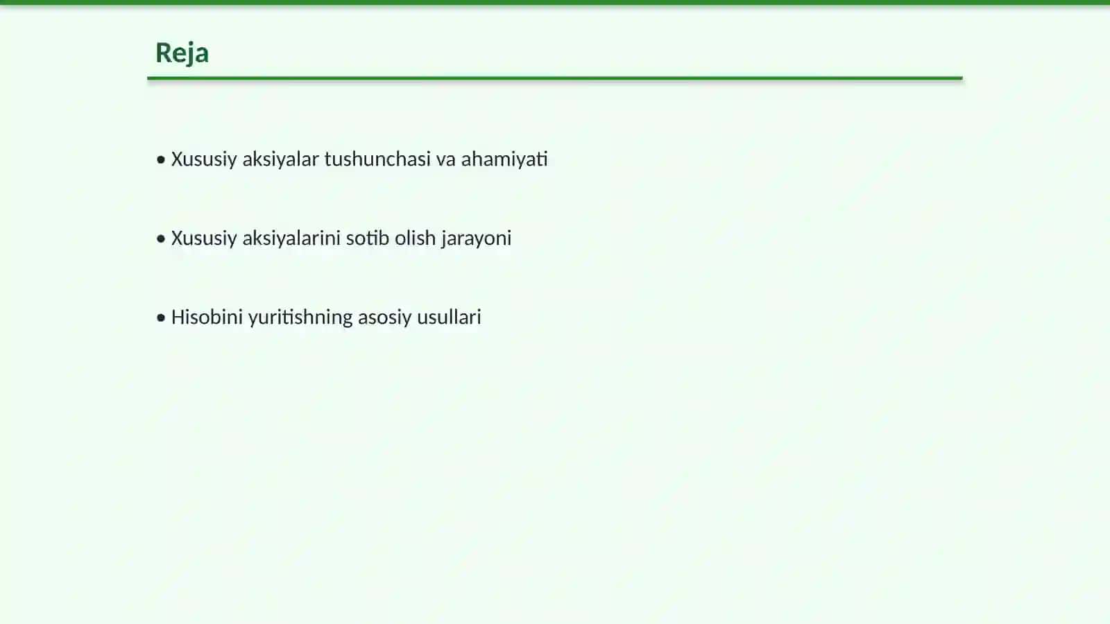 Xususiy aksiyalarini sotib olishining hisobiniyuritish 2
