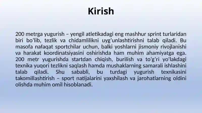 200 m ga yugurishni takomillashtirish 2