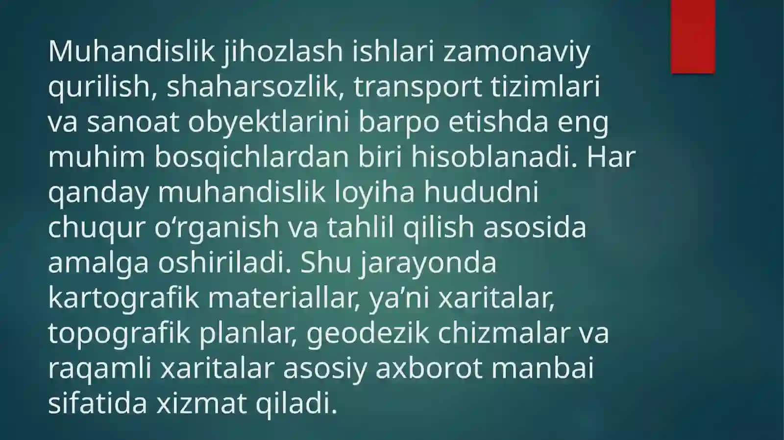 Muhandislik jihozlash ishlarida kartografik materiallardan foydalanish 2