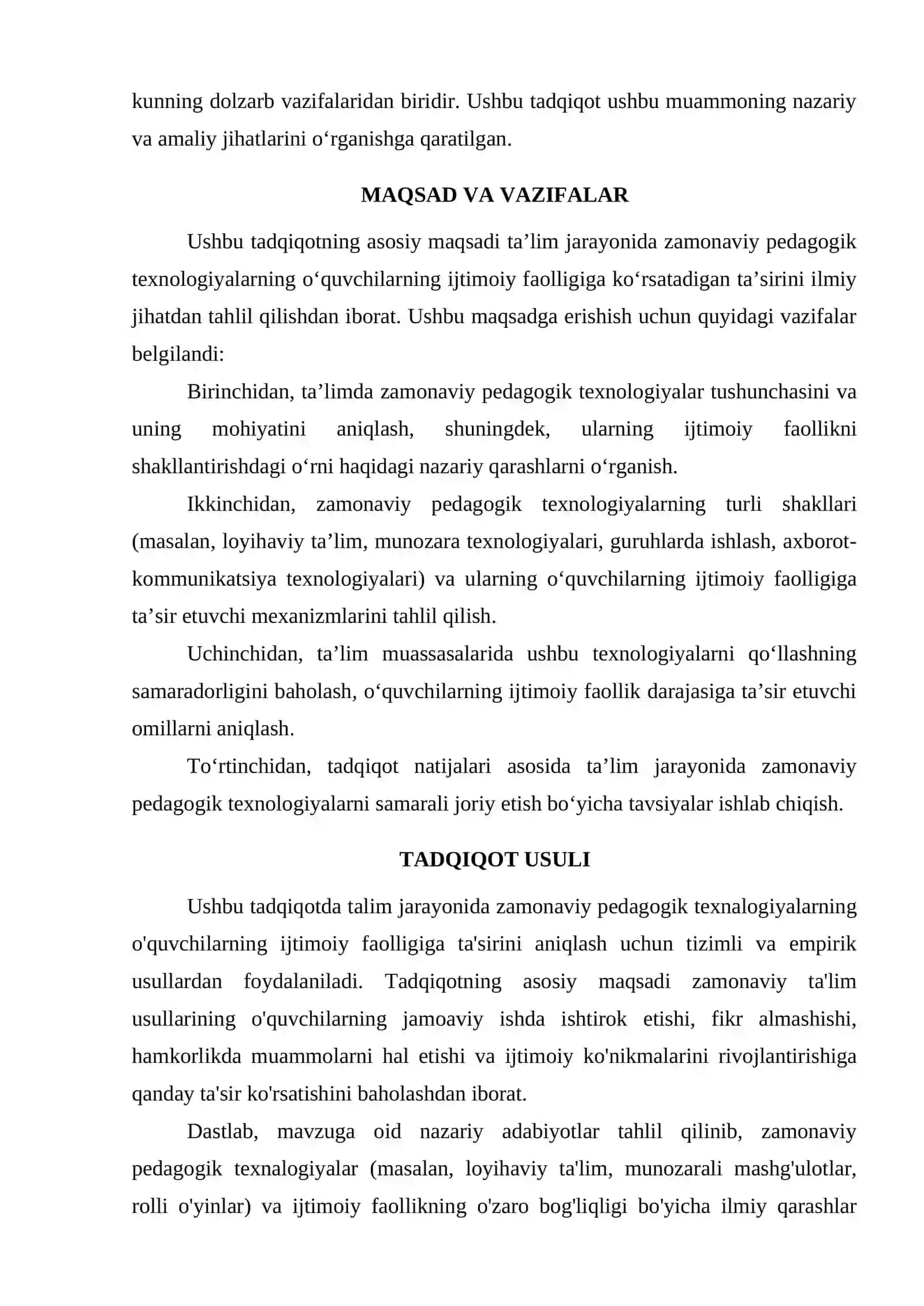 TALIM JARAYONIDA ZAMONAVIY PEDAGOGIK TEXNALOGIYALARNING IJTIMOIY FAOLLIKKA TA'SIRINI TAHLIL QILISH 2