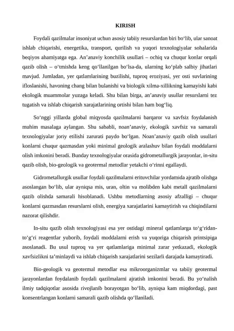 FOYDALI QAZILMALA KONLARINI NOAN'ANAVIY USULDA QAZIB OLISHNING TEXNOLOGIK ASPEKTLARI 2