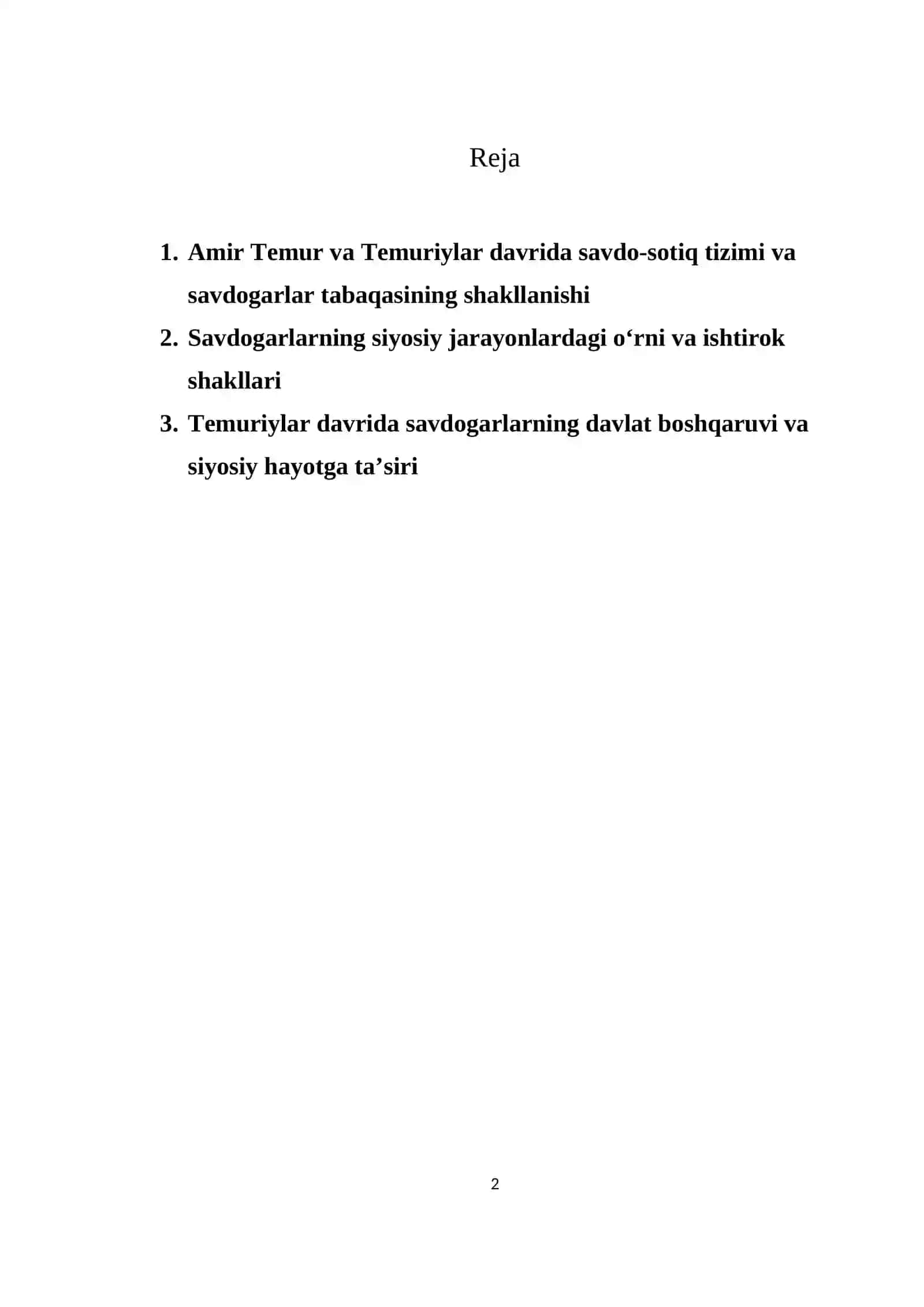 Amir Temur va temuriylar davrida savdogarlarning siyosiy jarayonlardagi ishtiroki 2