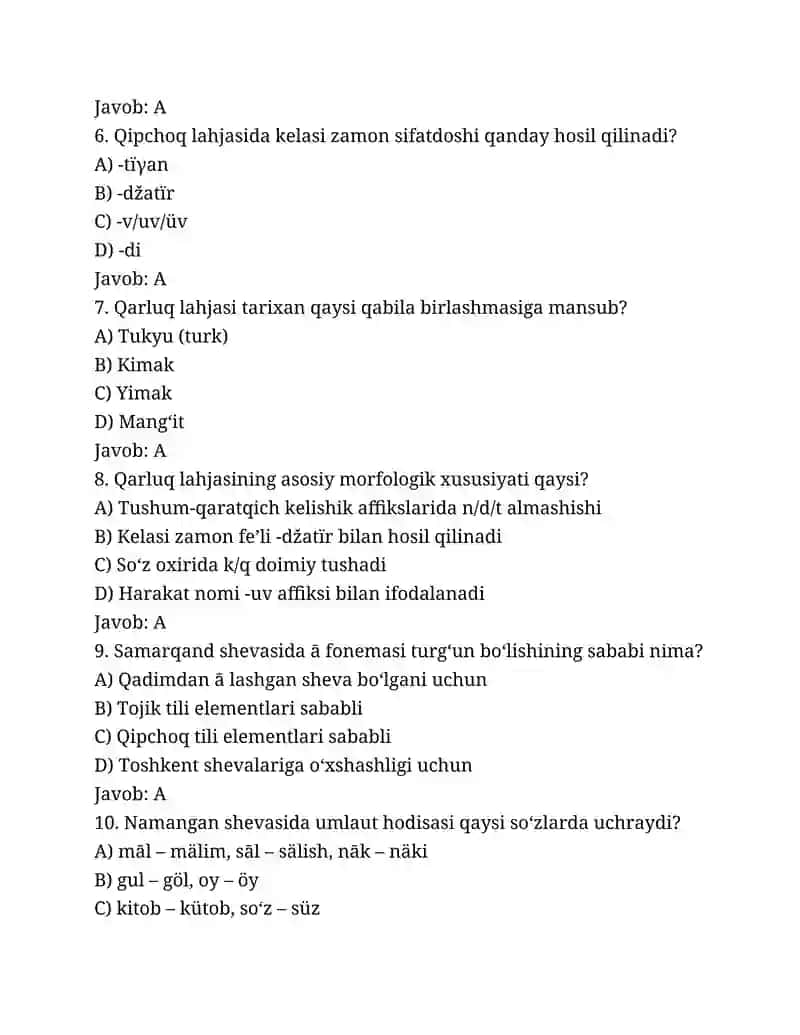 Qipchoq Lahjasi savollar to‘plami 2
