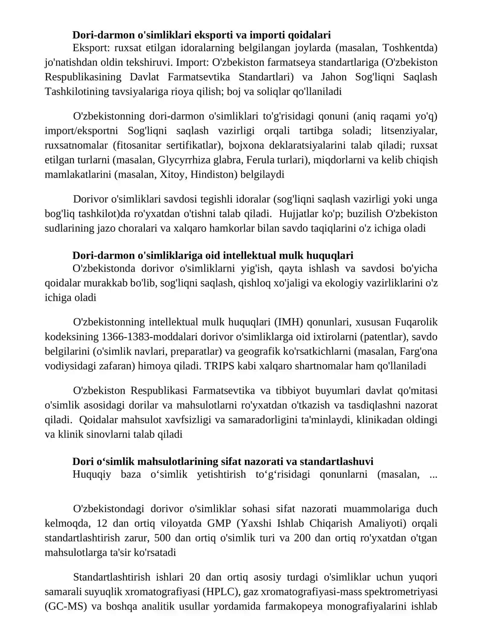 O'zbekiston Respublikasida dorivor o'simliklarga tegishli qonun va qoidalar 2