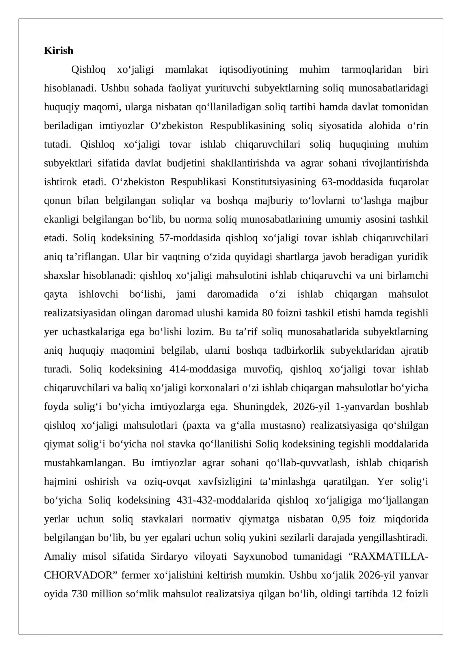 Soliq munosabatlarining subyekti sifatida qishloq xо‘jaligi tovar ishlab chiqaruvchilari 2