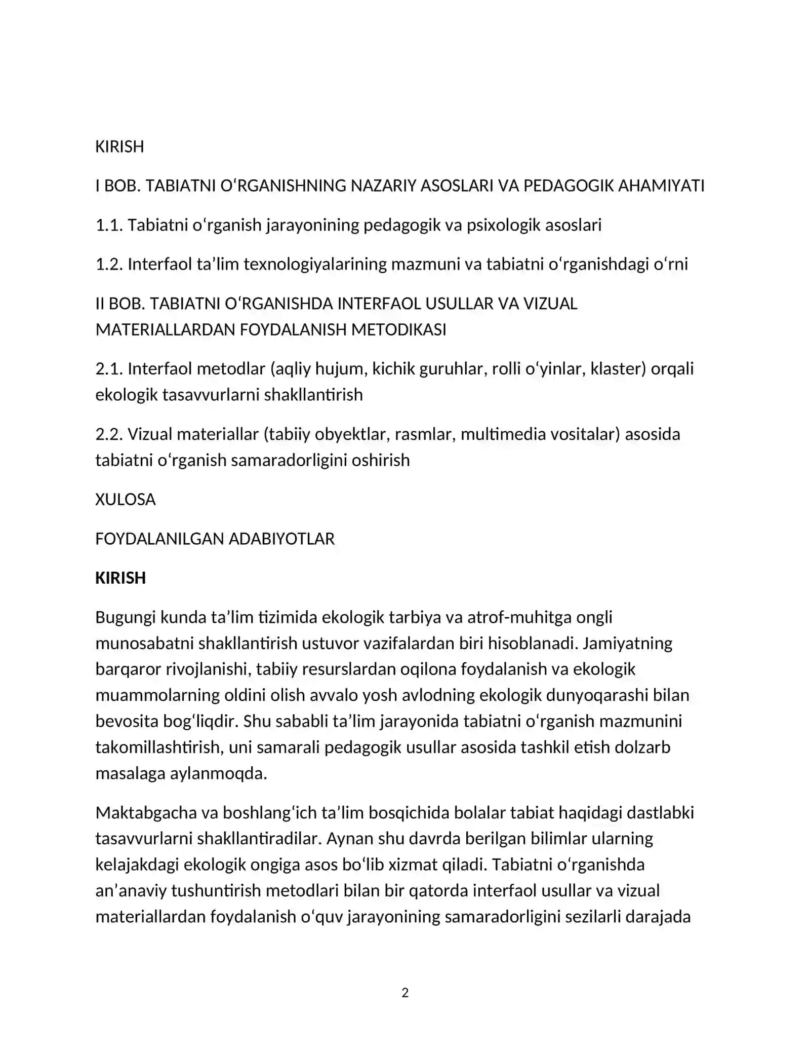 TABIAT BILAN TANISHTIRISH METODIKASI FANIDAN KURS ISHI 2