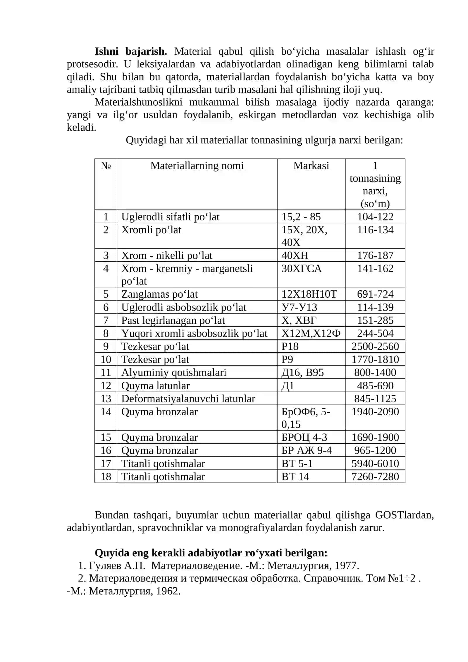 MASHINASOZLIKDA QO'LLANILADIGAN ASOSIY KONSTRUKSION MATERIALLARNING TURLARI VA ULARNI ISHLAB CHIQARISHDAFOYDALANILADIGAN MATERIALLAR 2