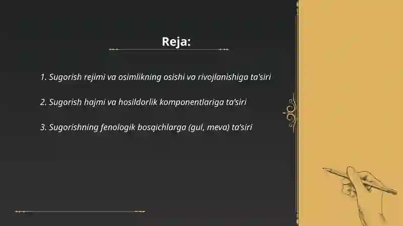 Sugorishning osimlik osishi va rivojlanishi va hosildorligiga tasiri 2