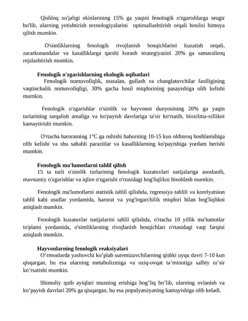 fasliy fenologik o'zgarishlar 2