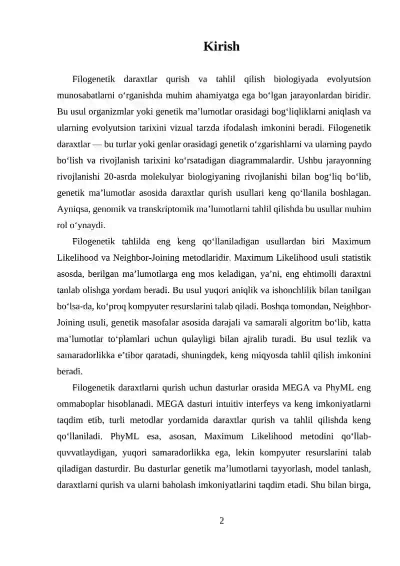 Filogenetik daraxtlar qurish va tahlil qilish 2