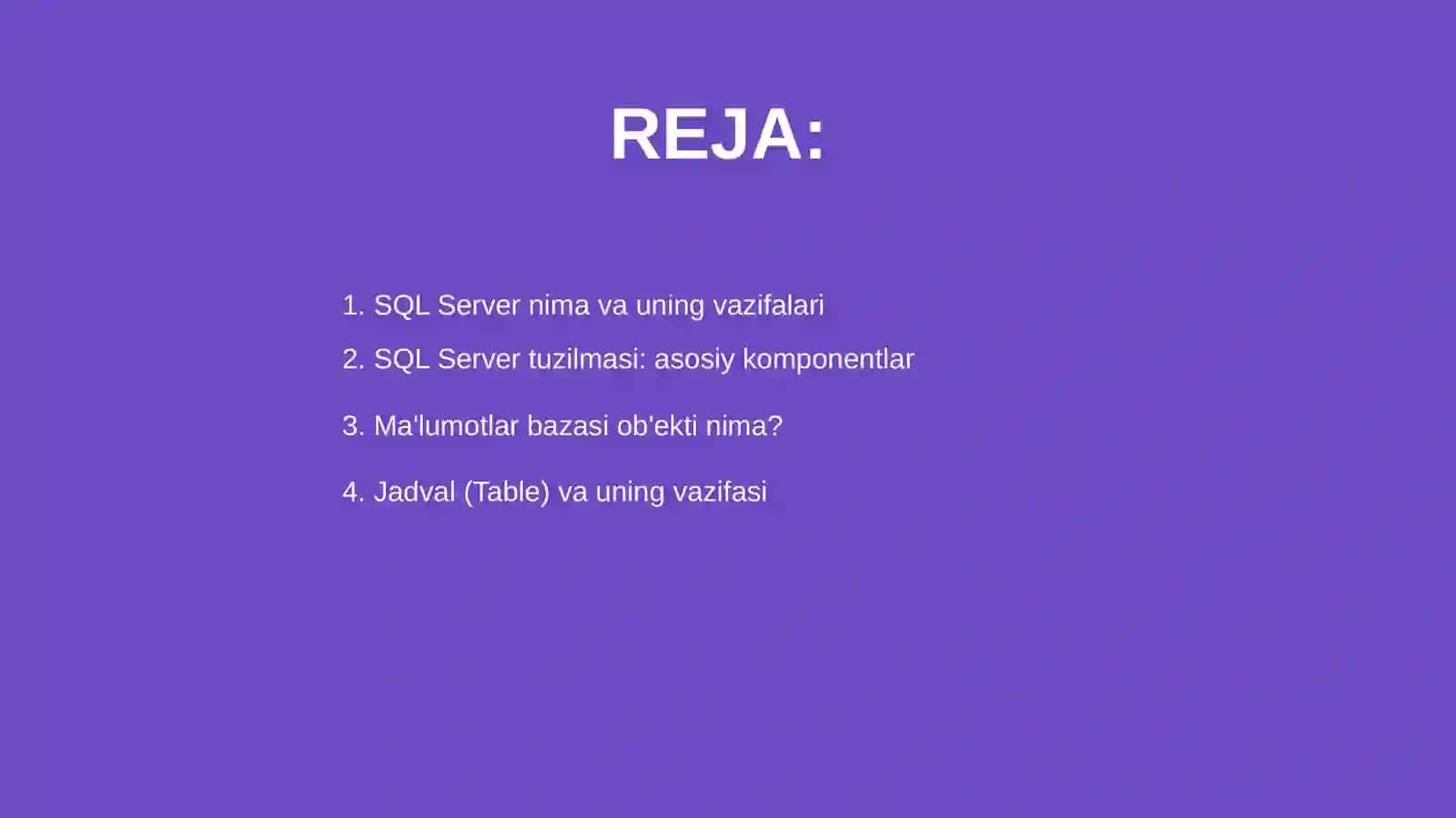 SQL SERVER va uning tuzilmasi 2