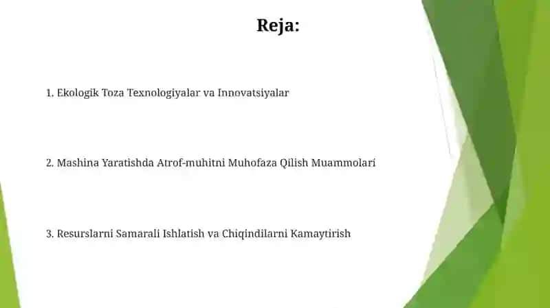 Ekologik Toza Texnologiyalar va Innovatsiyalar 2