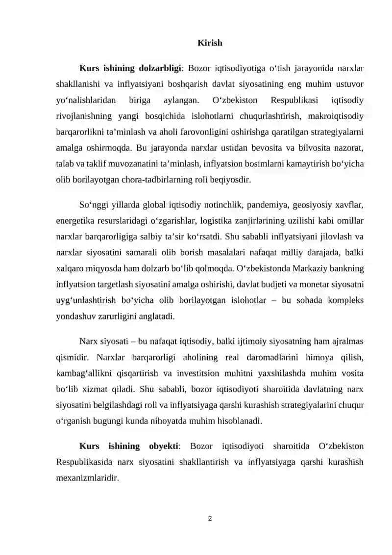 Narx Siyosati va Inflyatsiyaga Qarshi Kurash 2