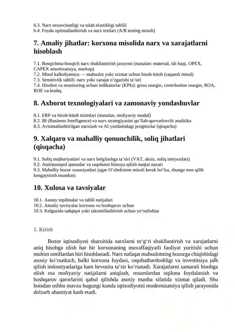 Narxlarni shakillantirish va xarajatlarni hisobga olish 2