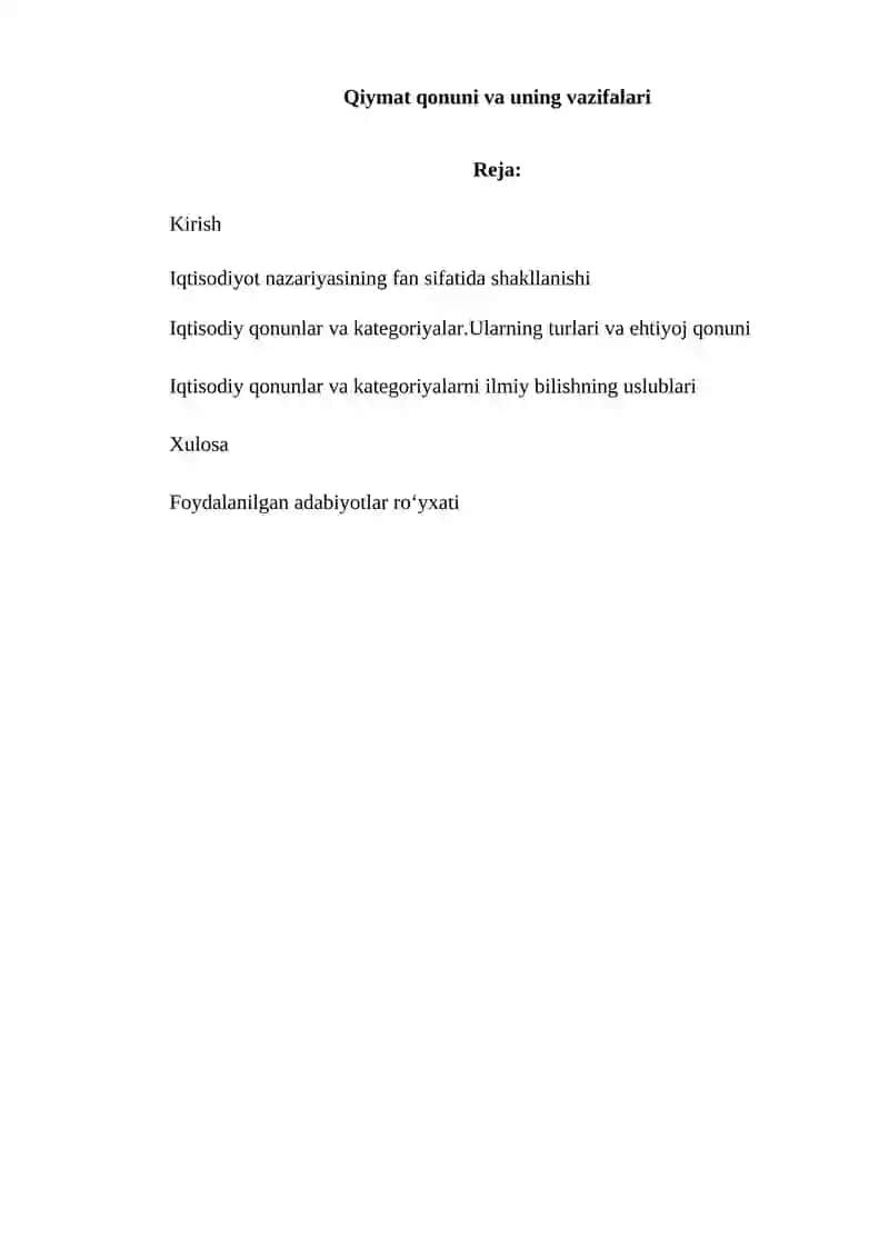 Qiymat qonuni va uning vazifalari 2