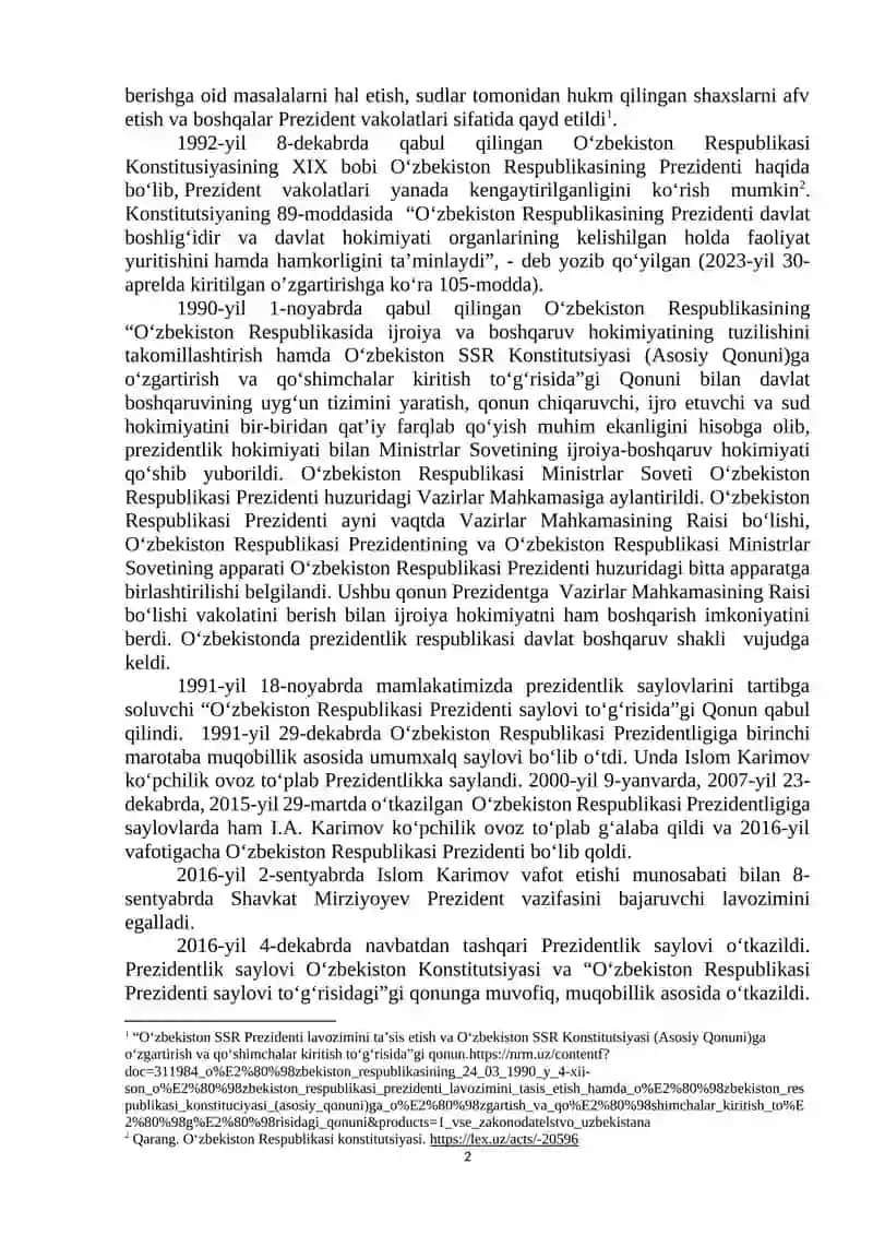 O‘ZBEKISTONDA DEMOKRATIK, FUQAROLIK JAMIYATI ASOSLARINING SHAKLLANISHI, AMALGA OSHIRILGAN SIYOSIY ISLOHOTLAR 2