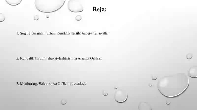 Sog'liq Guruhlari uchun Kundalik Tartib 2