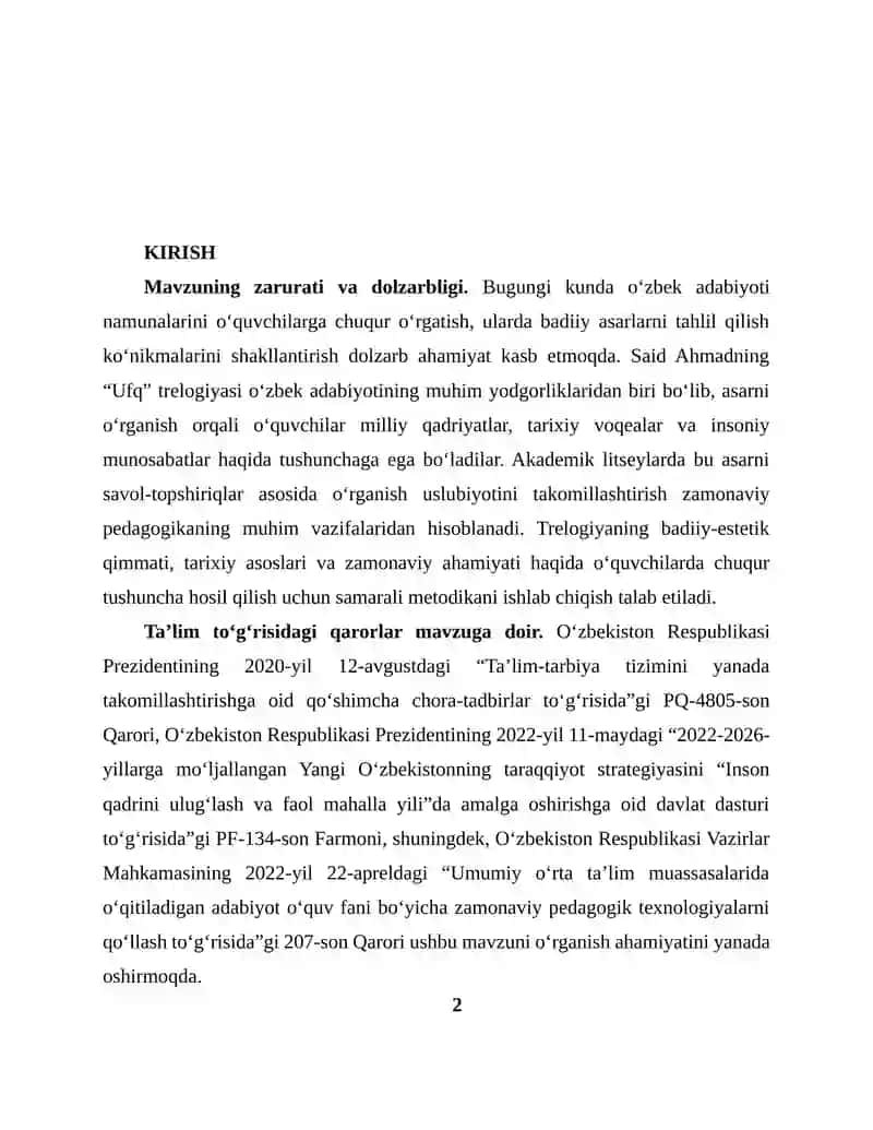"Said Ahmadning “Ufq” trelogiyasini savol-topshiriqlar asosida o‘rganish" 2