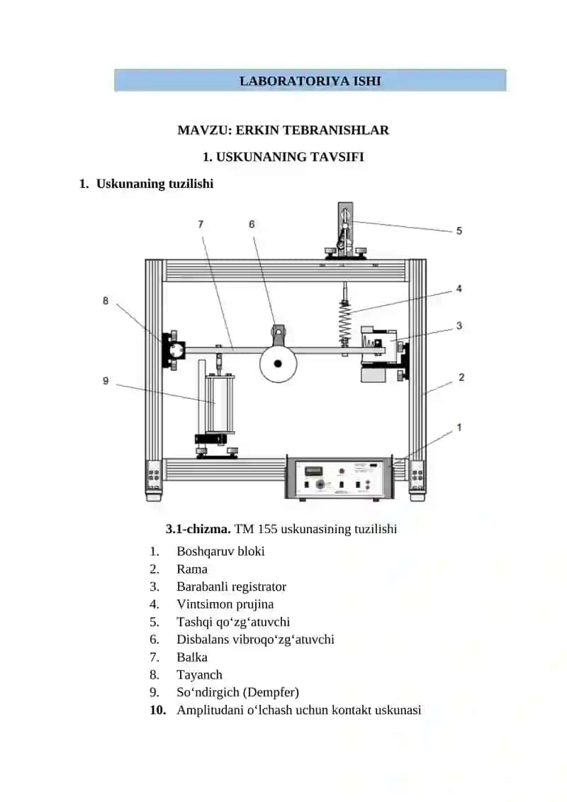 TM 155 Erkin va majburiy tebranishlar apparati 2