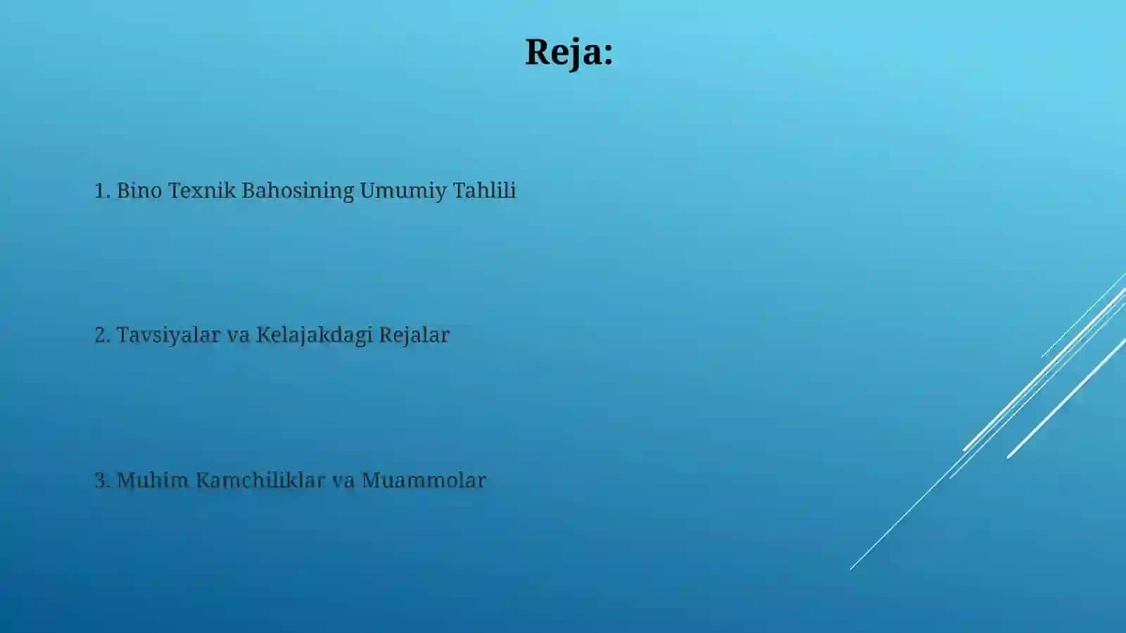 Bino va inshootning texnik baxolash natijalarini tahlil qilish 2